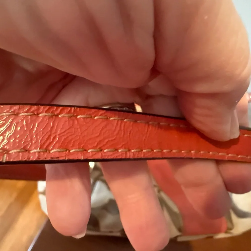 Coach Signature Stripe tote/hobo-bag w/orange leather trim F19203 - Picture 10 of 13